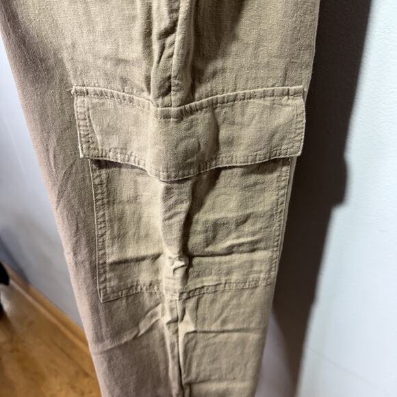 A New Day Pants Women’s Size 17 High Rise Straight Ankle Cargo Khaki Linen Blend - Picture 6 of 11